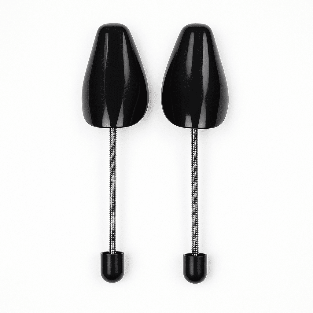 a pair of black shoes with metal tips